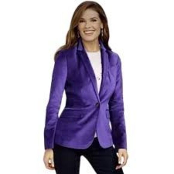 Talbots 12P Purple Velvet Blazer NWOT Dark Academia Goth Career Evening Petite - Picture 1 of 7